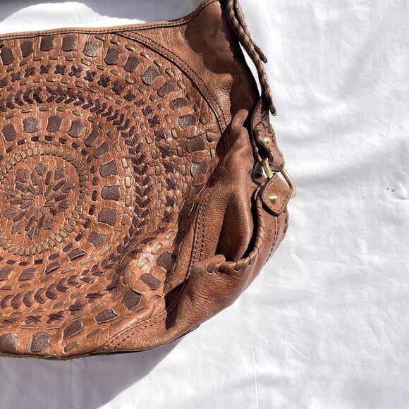 Isabella Fiore Brown Leather Hobo Bag Satchel Purse Braided Detail - Picture 2 of 11